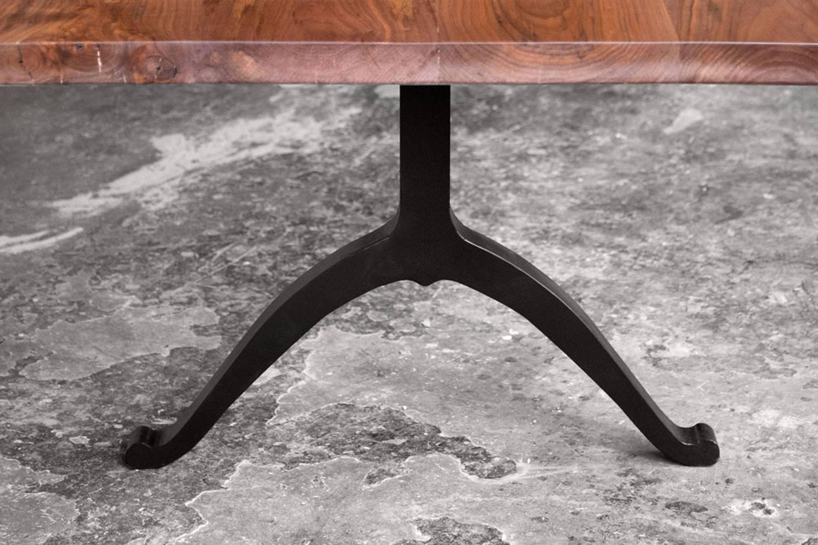 American Craftsman American Black Walnut Farmhouse Table with Blackened Steel Wishbone Legs For Sale