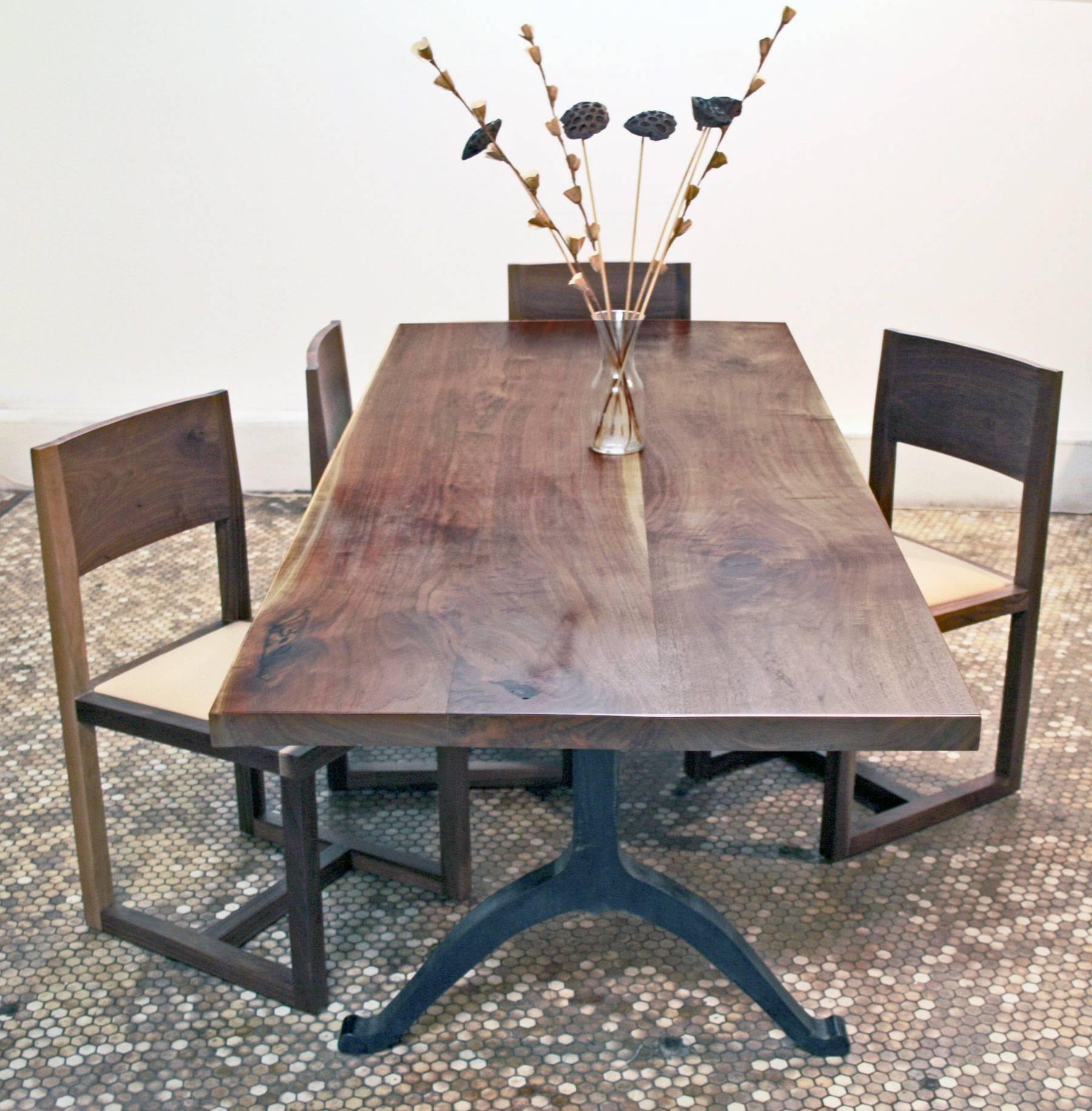 Contemporary American Black Walnut Farmhouse Table with Blackened Steel Wishbone Legs For Sale