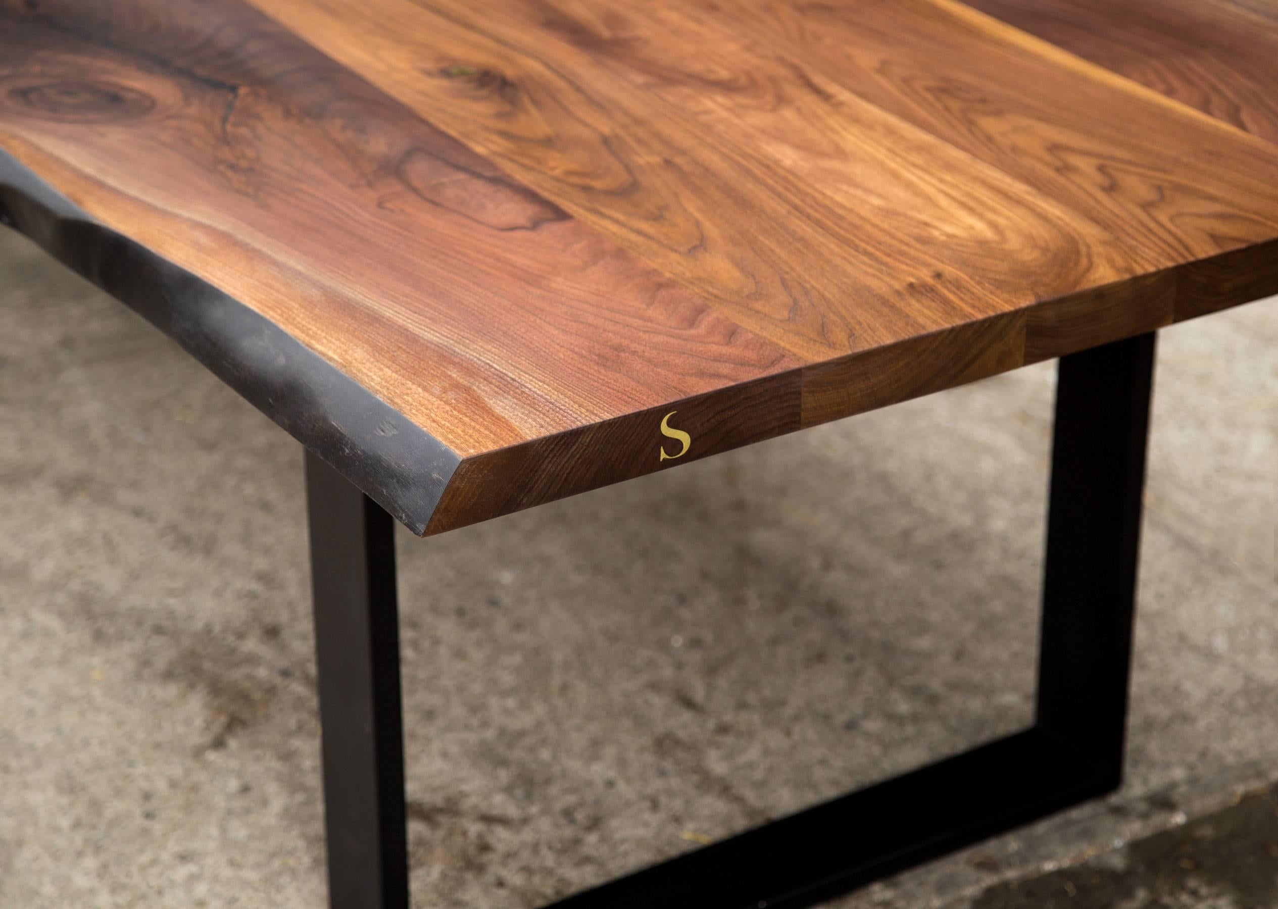 Sentient Signature Live Edge American Black Walnut Slab Table Steel Frame Legs In New Condition For Sale In Brooklyn, NY