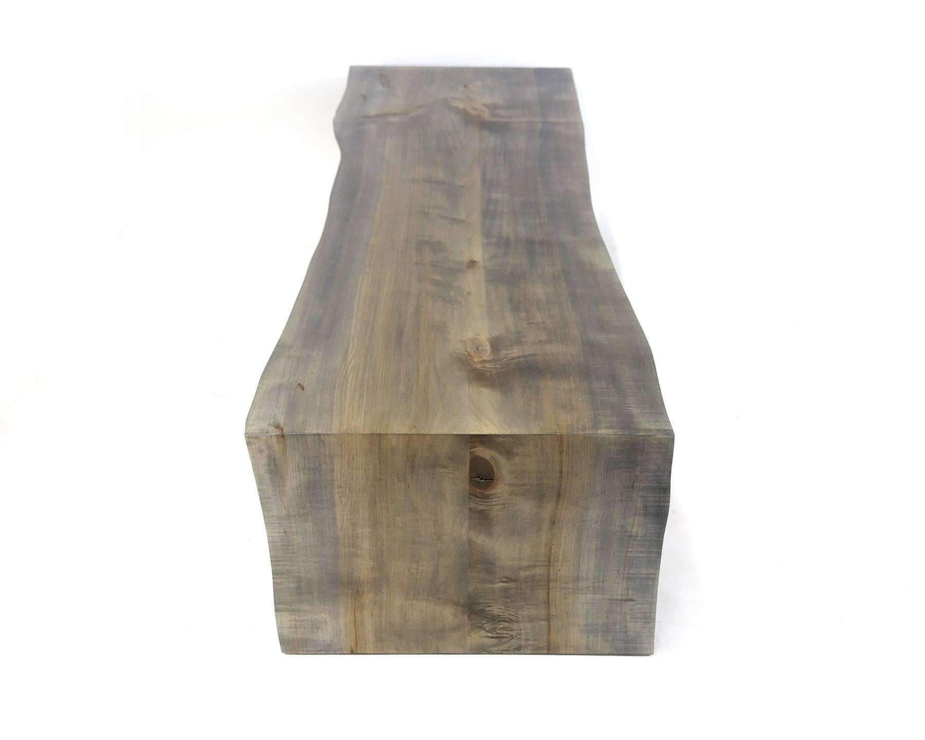 Organic Modern Sentient Folded Maple Slab Live Edge Coffee Table with Driftwood Finish For Sale