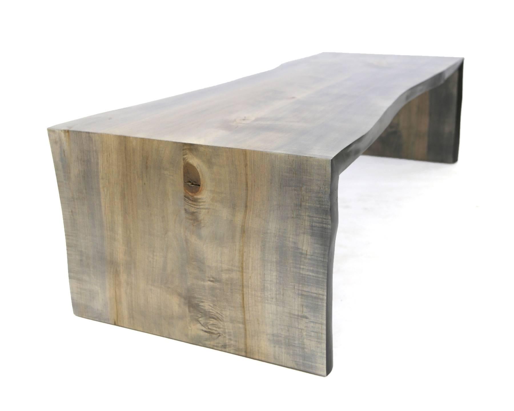American Sentient Folded Maple Slab Live Edge Coffee Table with Driftwood Finish For Sale