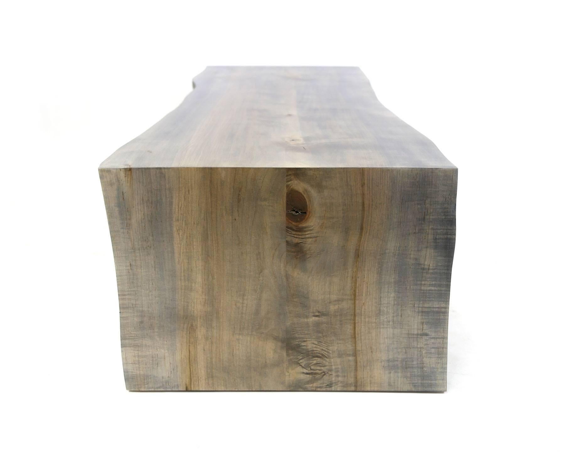 Sentient Folded Maple Slab Live Edge Coffee Table with Driftwood Finish In New Condition For Sale In Brooklyn, NY
