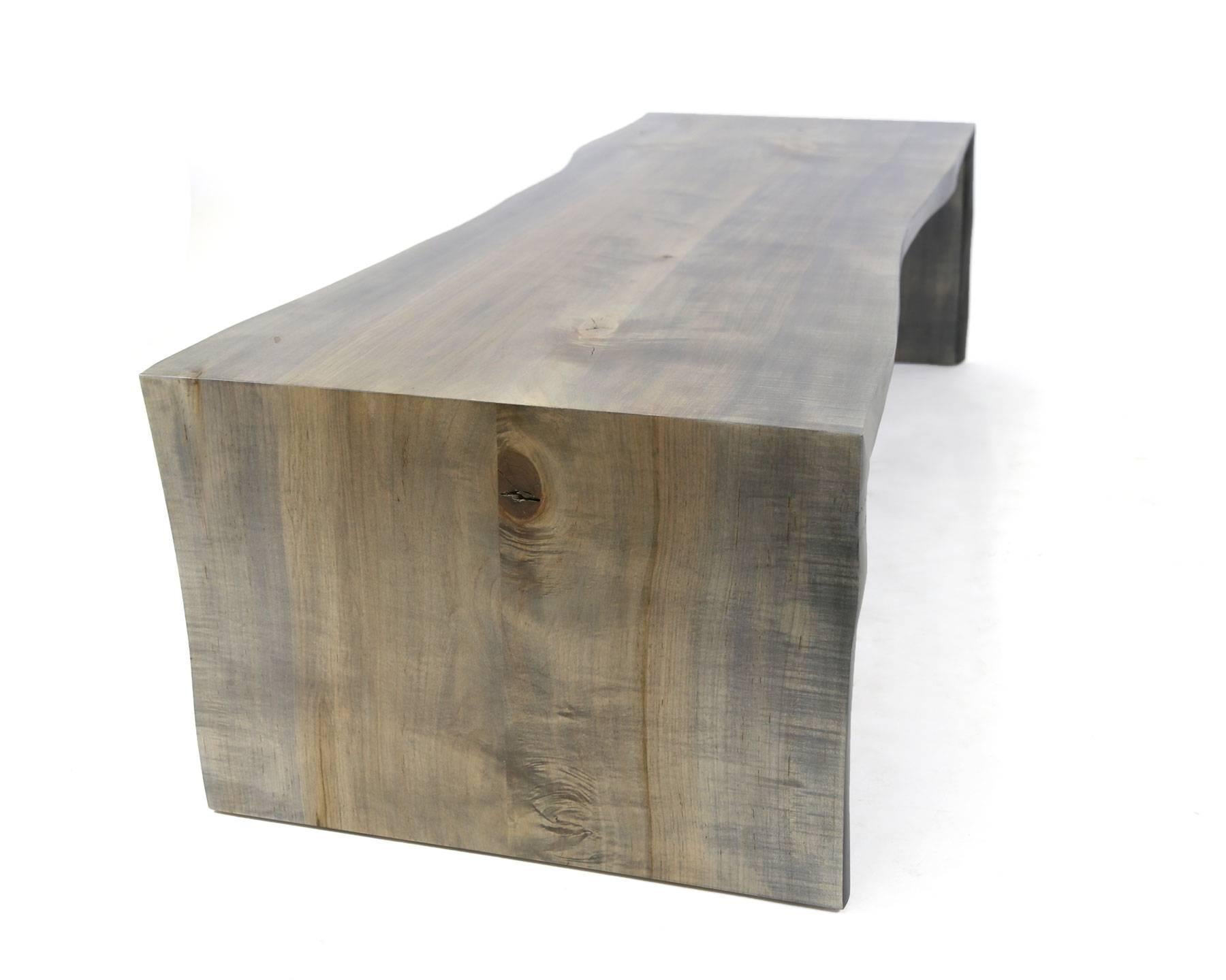 Contemporary Sentient Folded Maple Slab Live Edge Coffee Table with Driftwood Finish For Sale