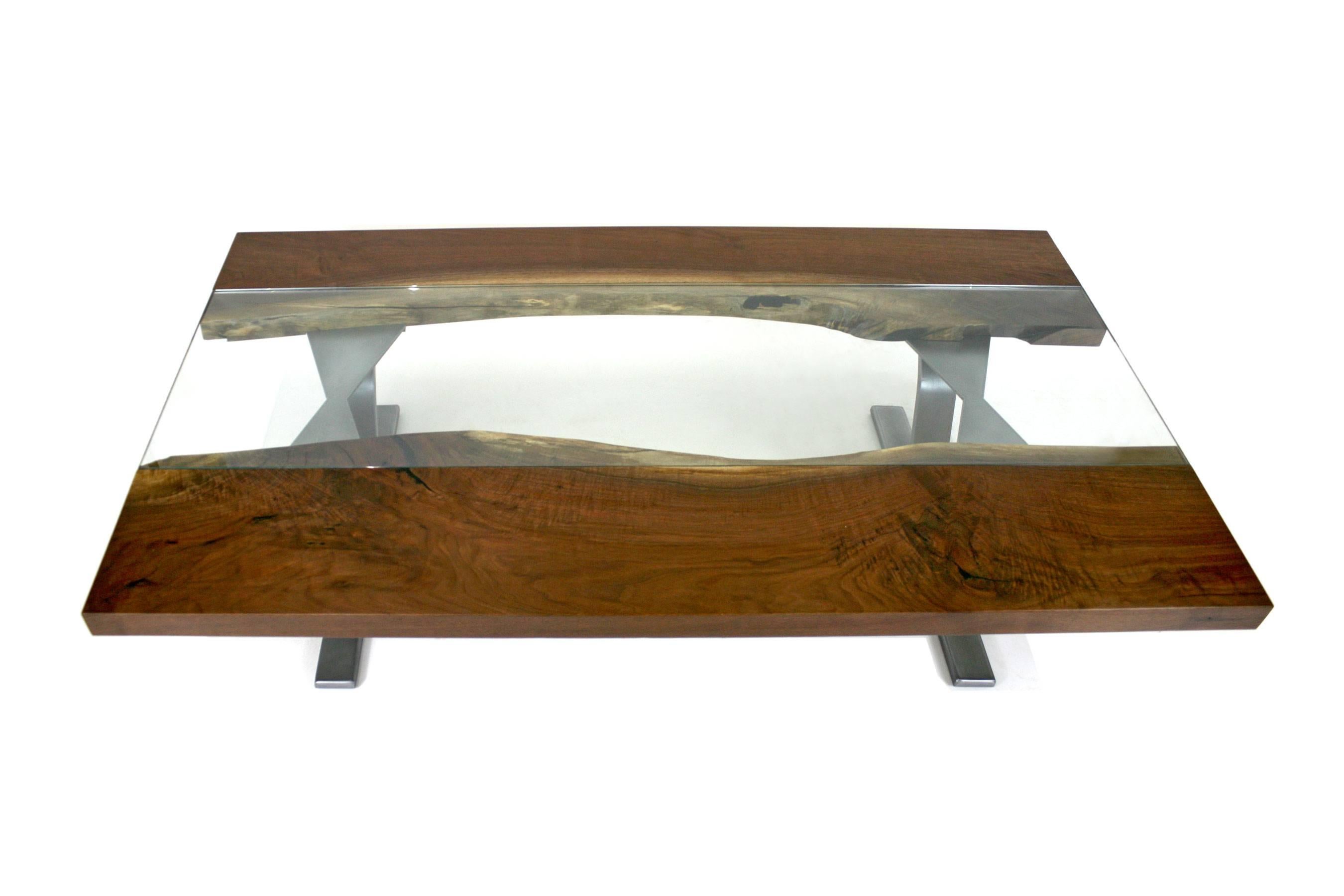 live edge coffee table with glass