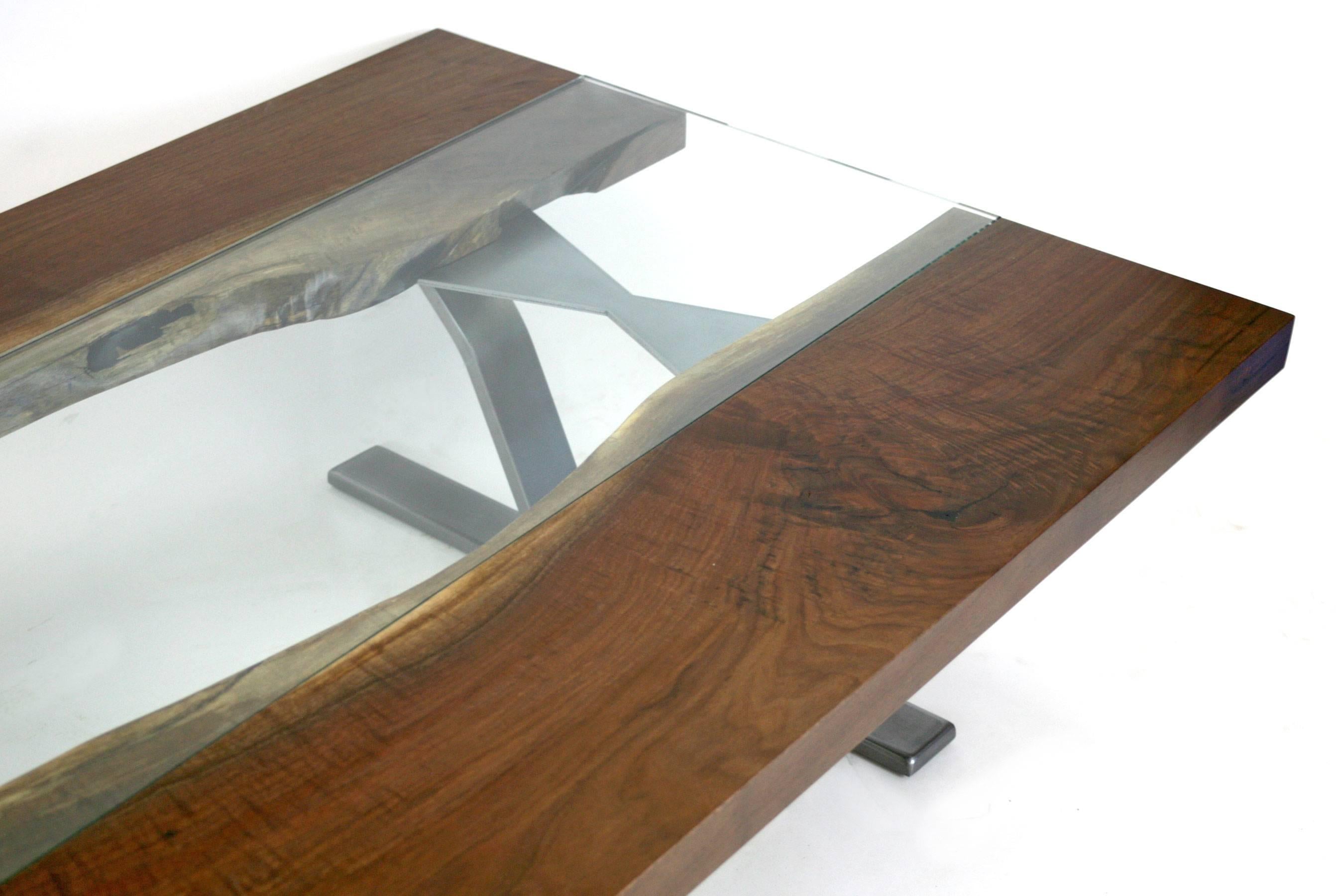 Contemporary Sentient Colorado Coffee Table with Live Edge American Black Walnut Slab For Sale