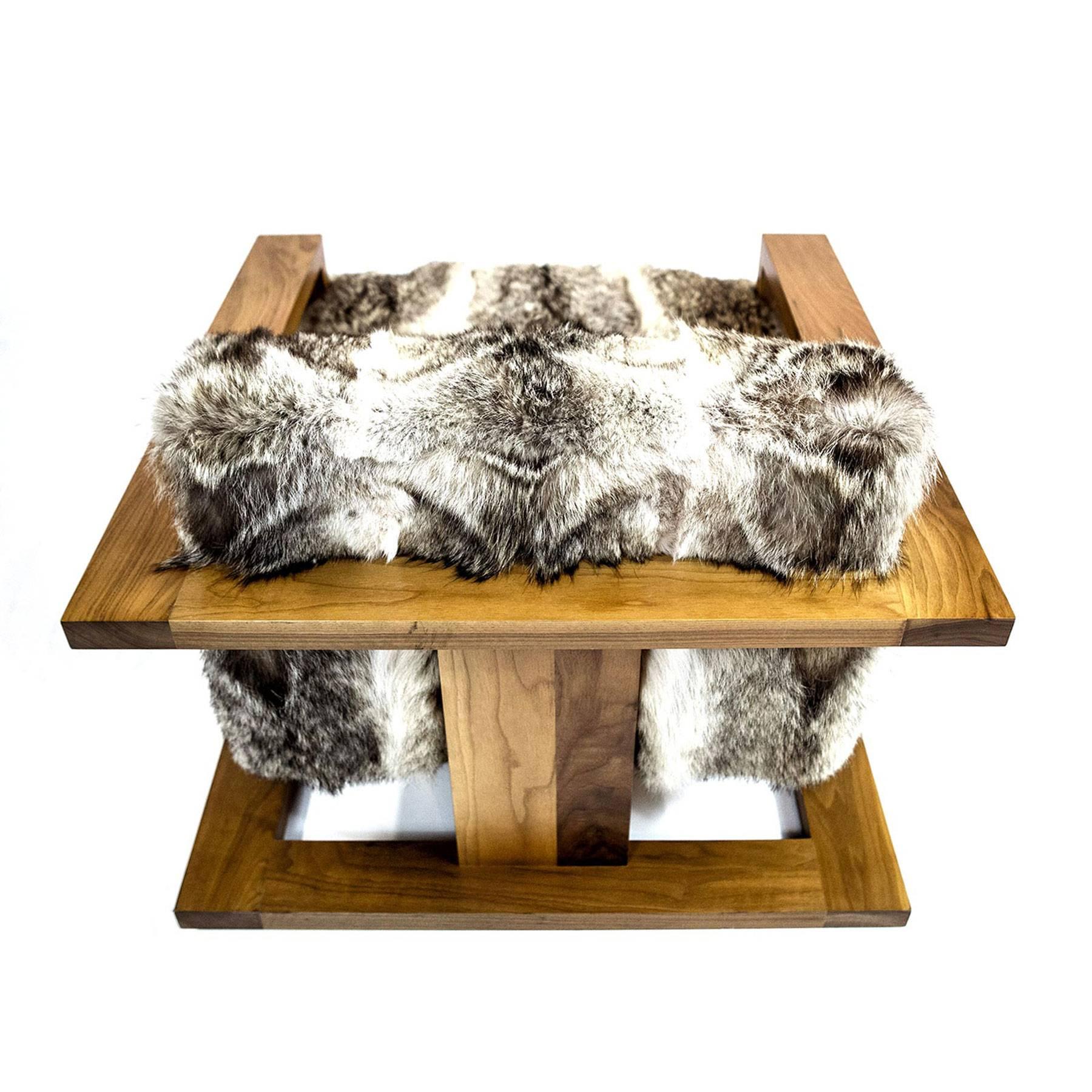 Organic Modern Sentient Caribou Exposed Frame Lounge Chair Coyote Fur Upholstery For Sale