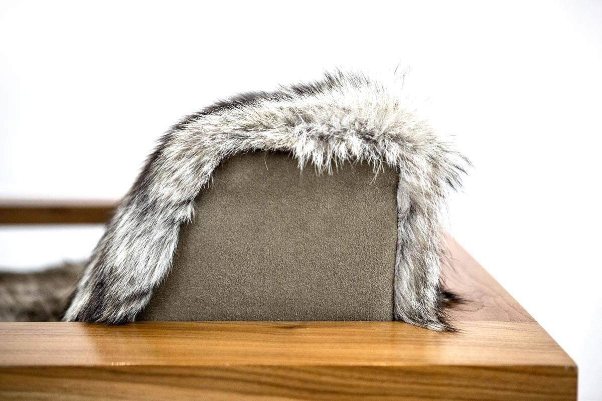 Sentient Caribou Exposed Frame Lounge Chair Coyote Fur Upholstery For Sale 2