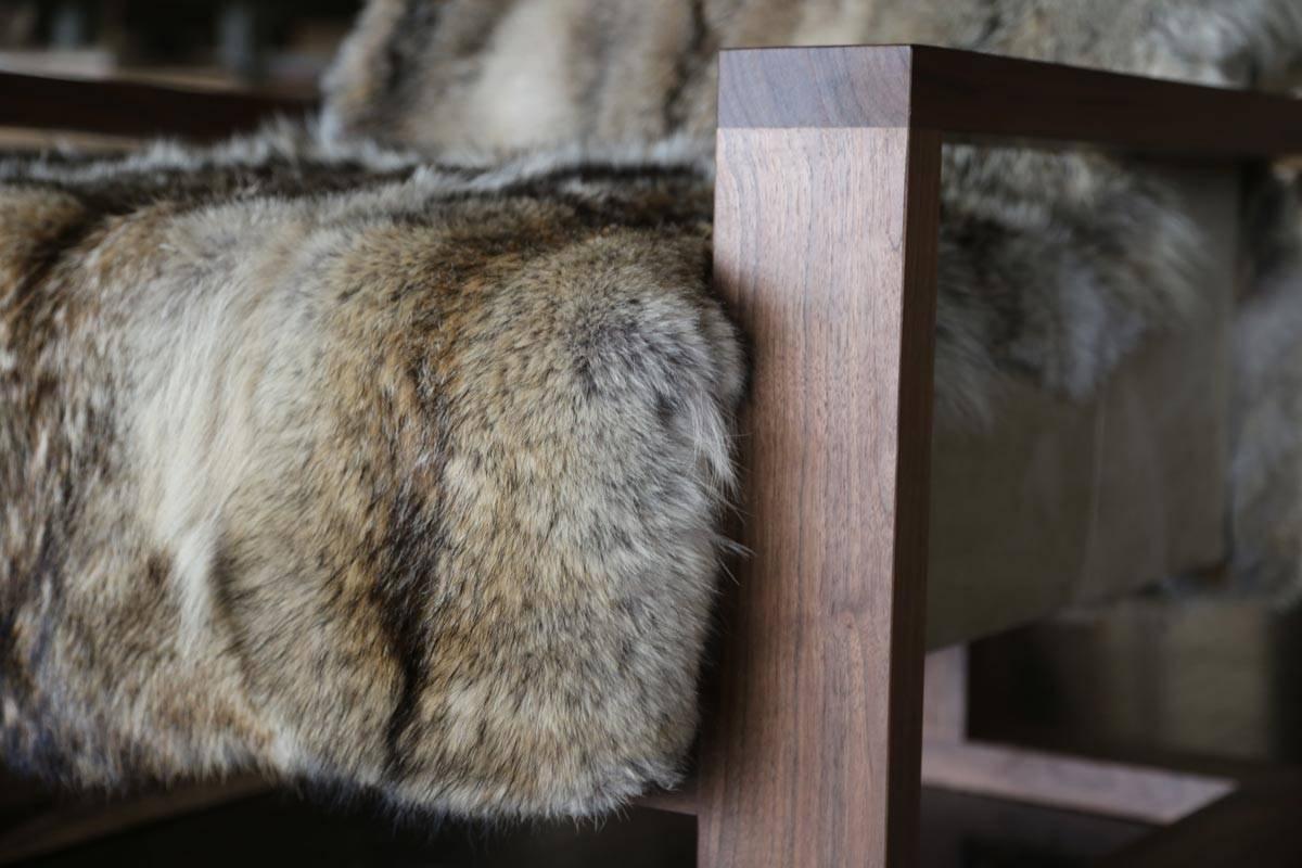 Sentient Caribou Exposed Frame Lounge Chair Coyote Fur Upholstery For Sale 3