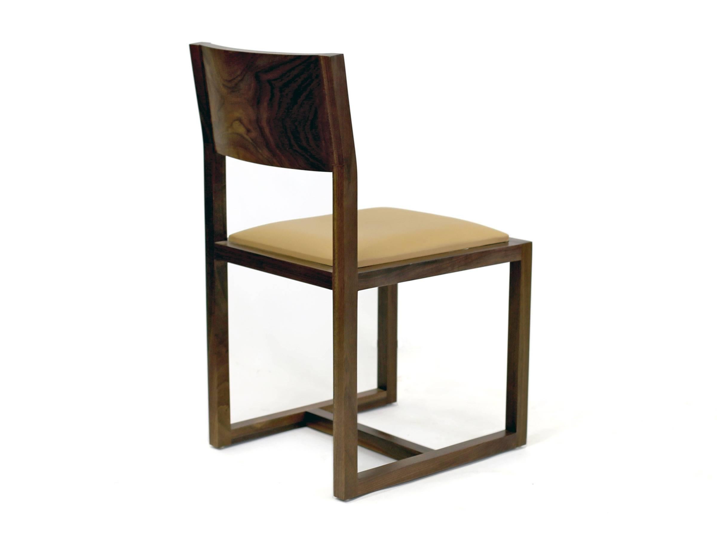 Organic Modern St. Lawrence Dining Chair Walnut Hardwood Leather Upholstered For Sale