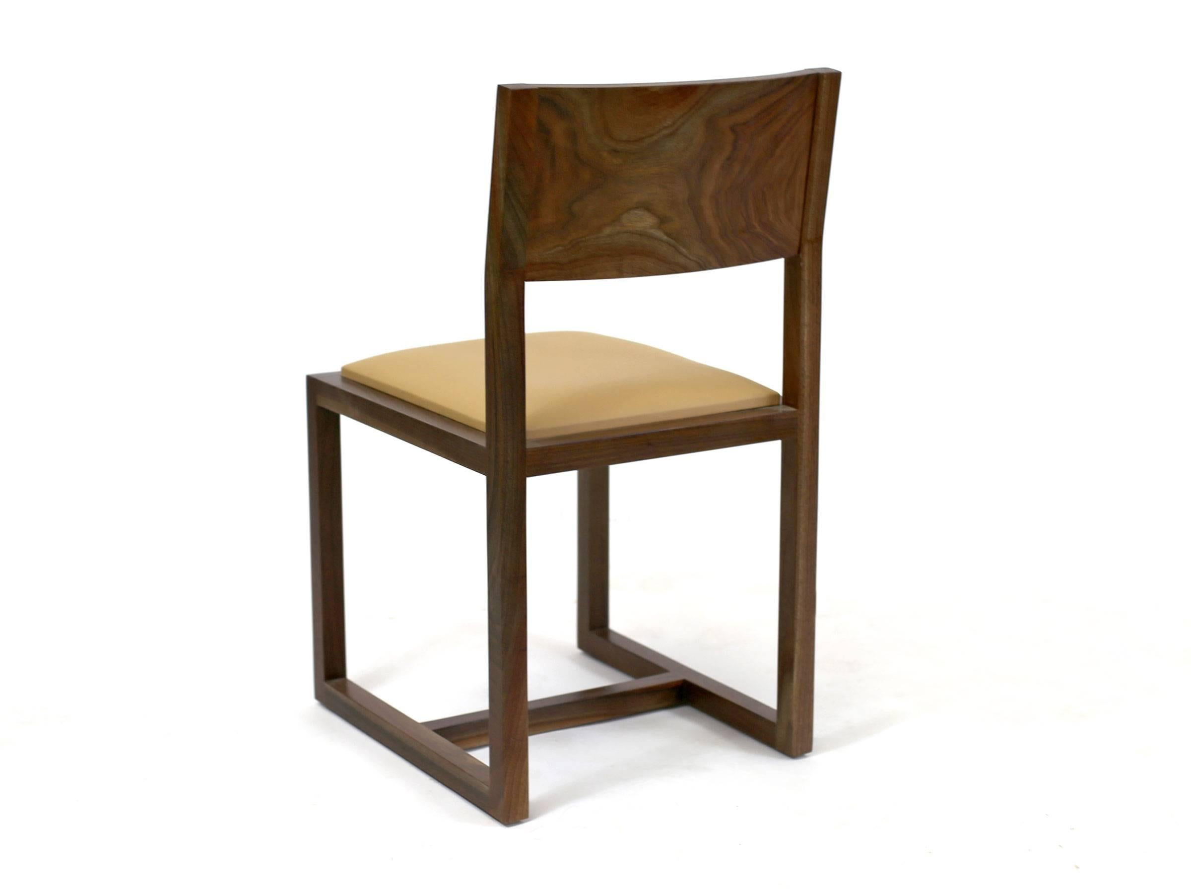 St. Lawrence Dining Chair Walnut Hardwood Leather Upholstered In New Condition For Sale In Brooklyn, NY