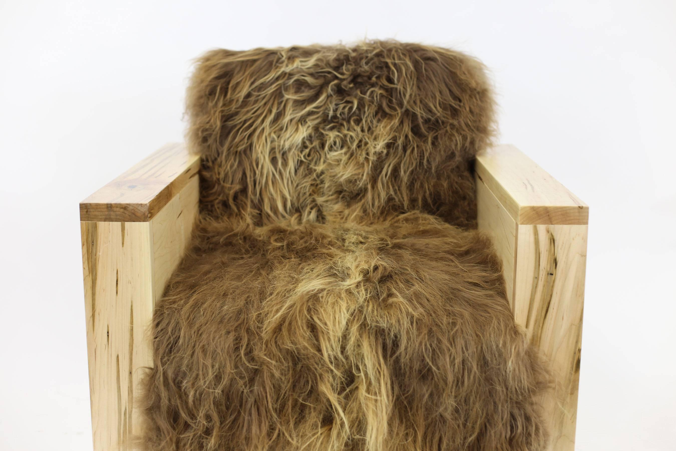 Fur Sentient Joojay Armchair in Maple and Icelandic Sheepskin For Sale