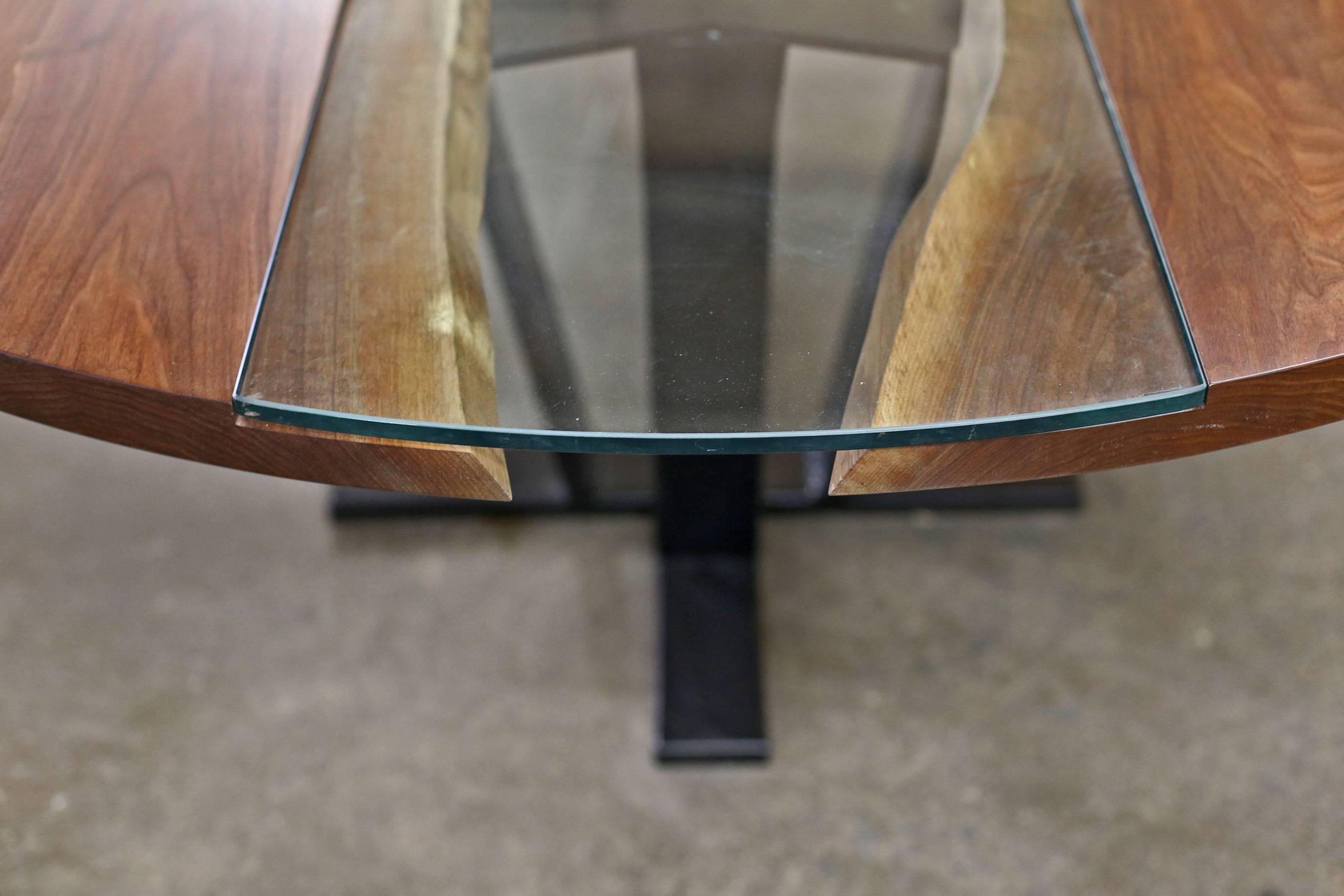 Steel American Black Walnut Colorado Round Pedestal Table For Sale