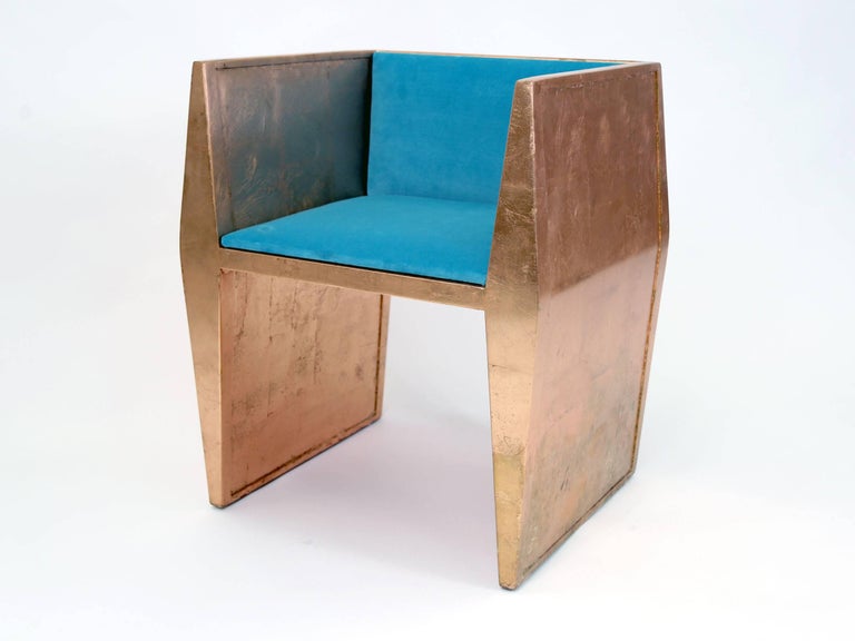 Sentient Sapience Chair Copper Leaf Finish Turquoise Upholstery For