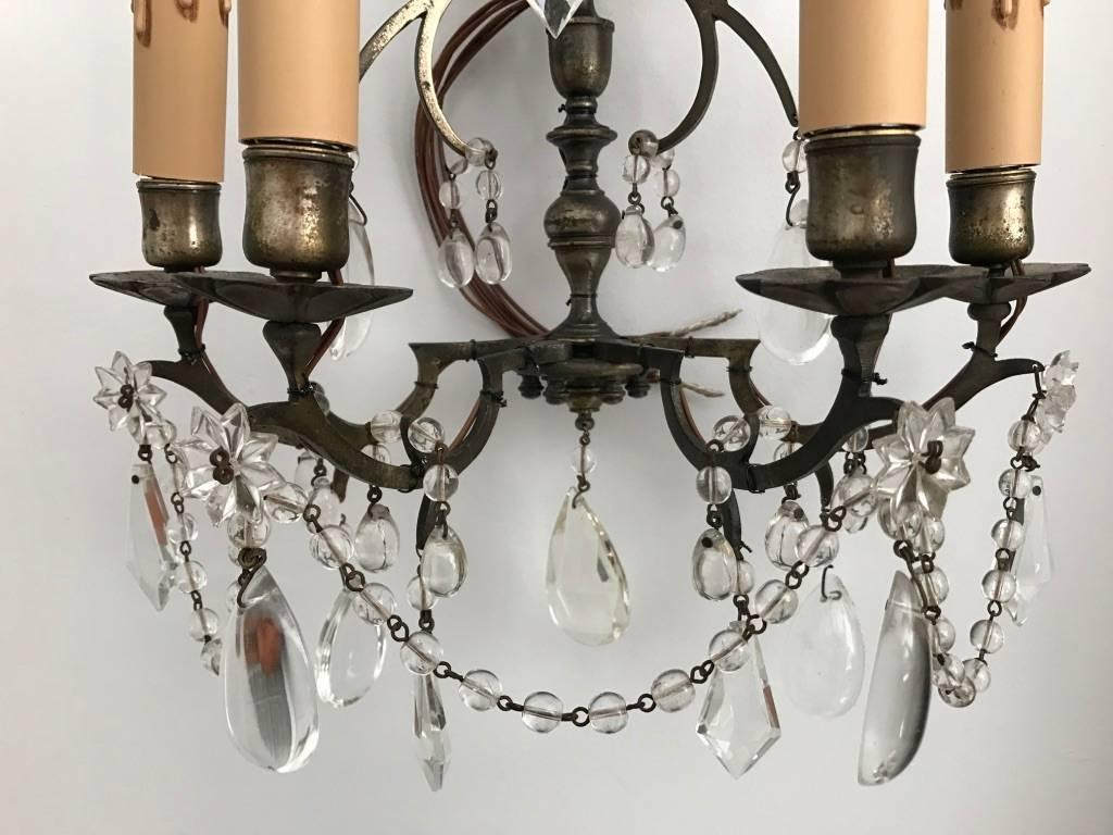 Antique Pair of French Silver Bronze Wall Lights, circa 1800 In Good Condition In Madrid, ES