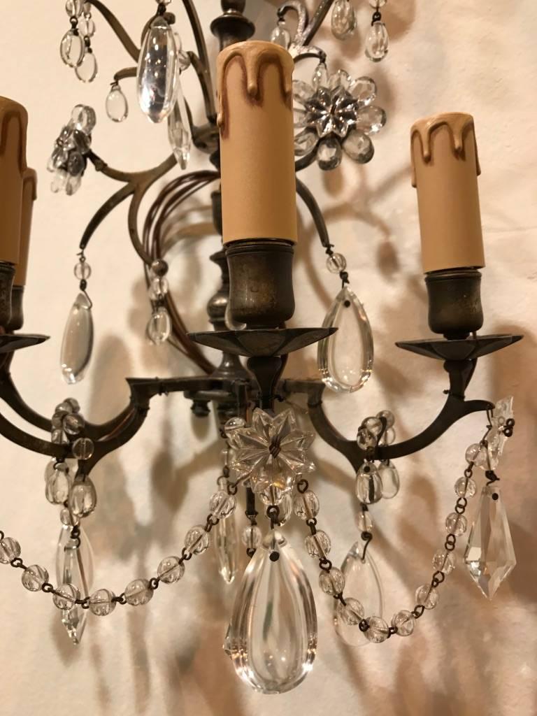 Antique Pair of French Silver Bronze Wall Lights, circa 1800 2