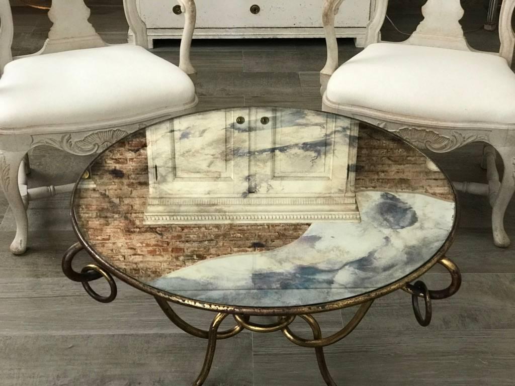 Forged French Gilt Iron Coffee Table by René Drouet, Circa 1940-1950