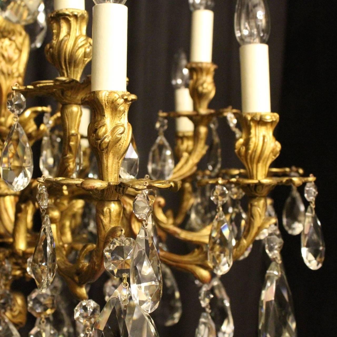 Baroque Italian Gilded Bronze and Crystal Antique Chandelier