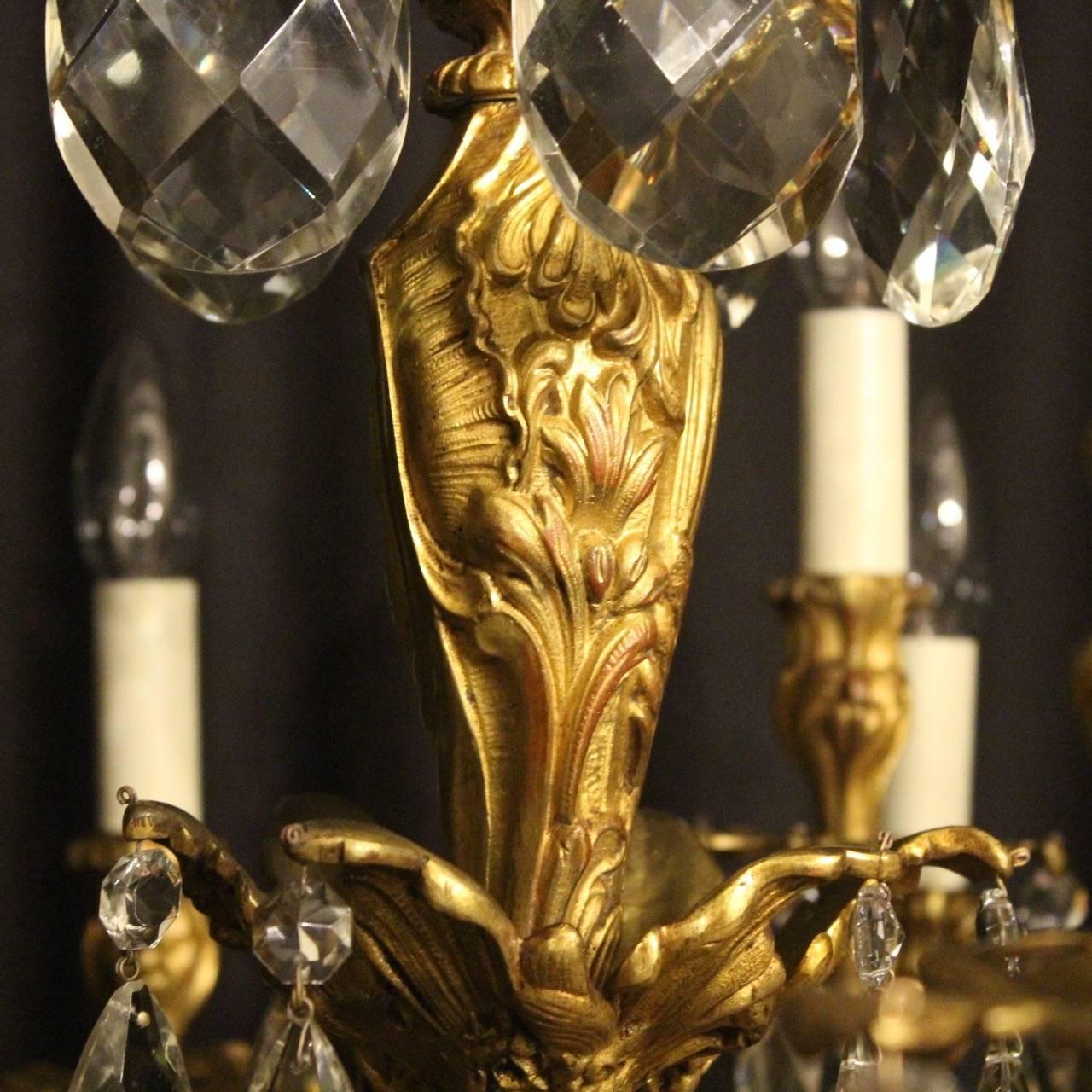 Italian Gilded Bronze and Crystal Antique Chandelier In Excellent Condition In Chester, GB