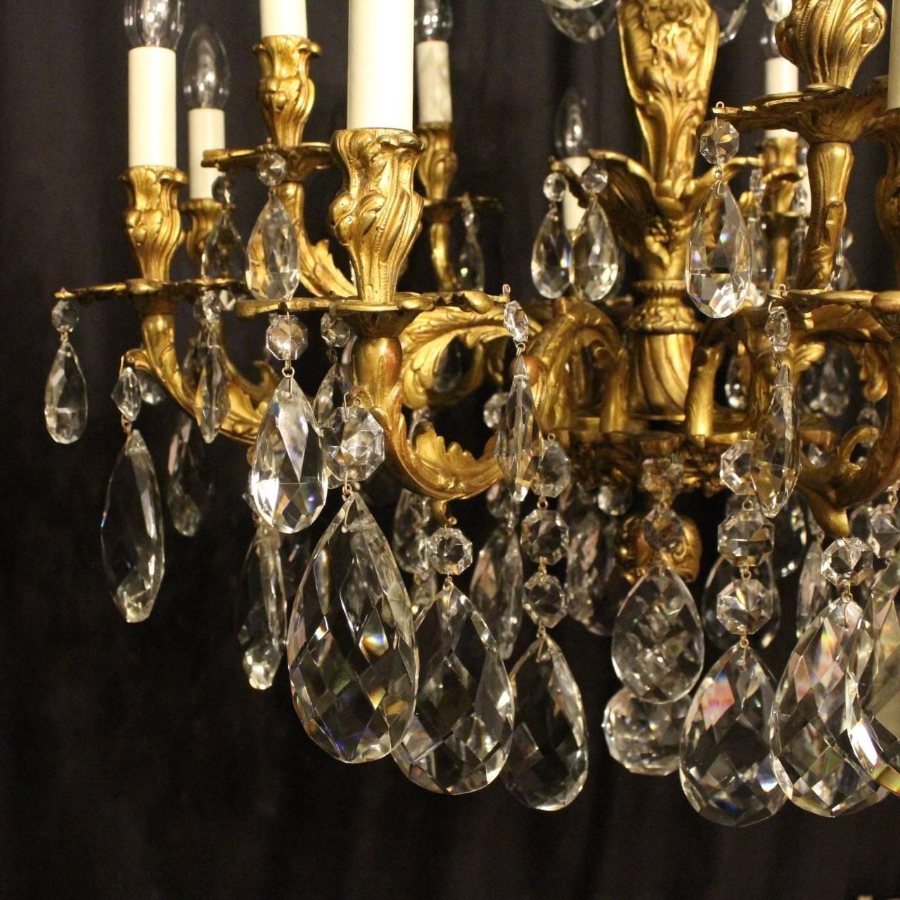 20th Century Italian Gilded Bronze and Crystal Antique Chandelier