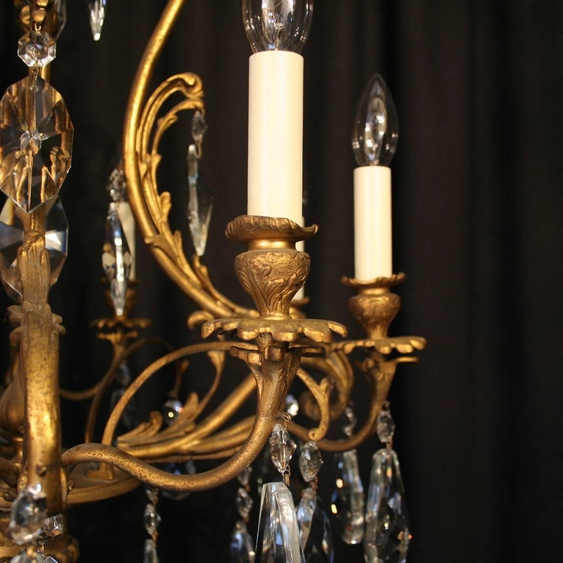 Gilt Italian Pair of Gilded Eight and Six-Light Antique Chandeliers