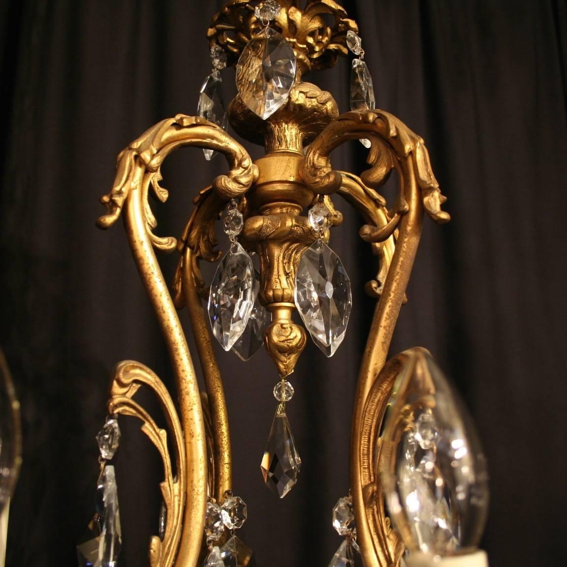 Italian Pair of Gilded Eight and Six-Light Antique Chandeliers In Good Condition In Chester, GB
