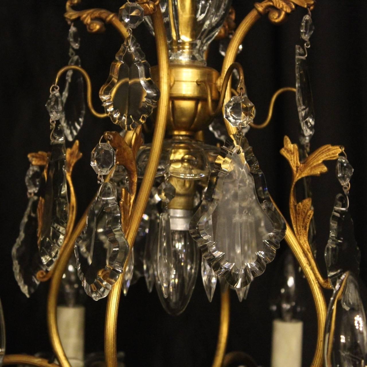 Brass French Gilded Nine-Light Antique Chandelier For Sale