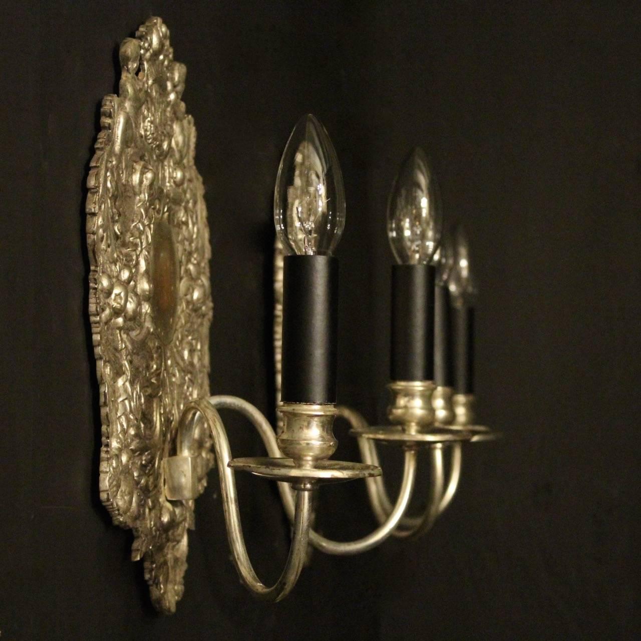English Set of Four Silvered Antique Wall Lights 4
