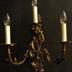 Italian Gilded Triple-Arm Antique Wall Lights