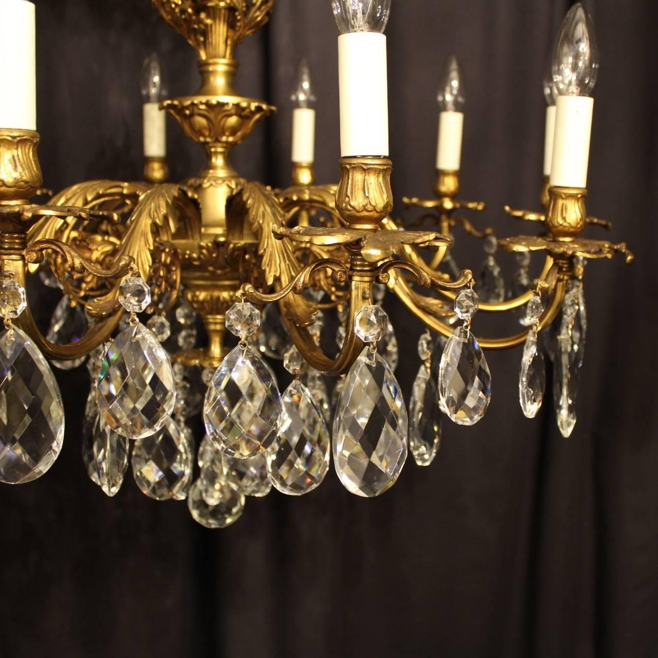 Italian Gilded Ten-Light Antique Chandelier In Excellent Condition For Sale In Chester, GB