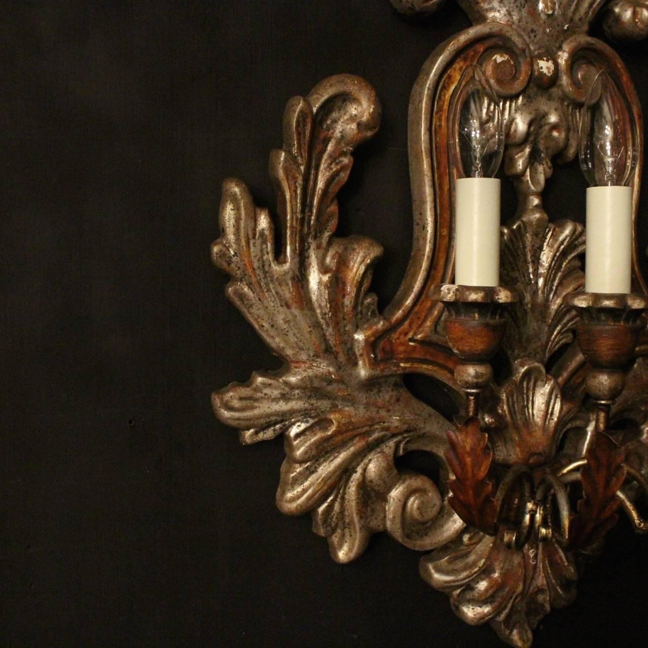 Florentine Pair of Silver Giltwood Wall Lights 3