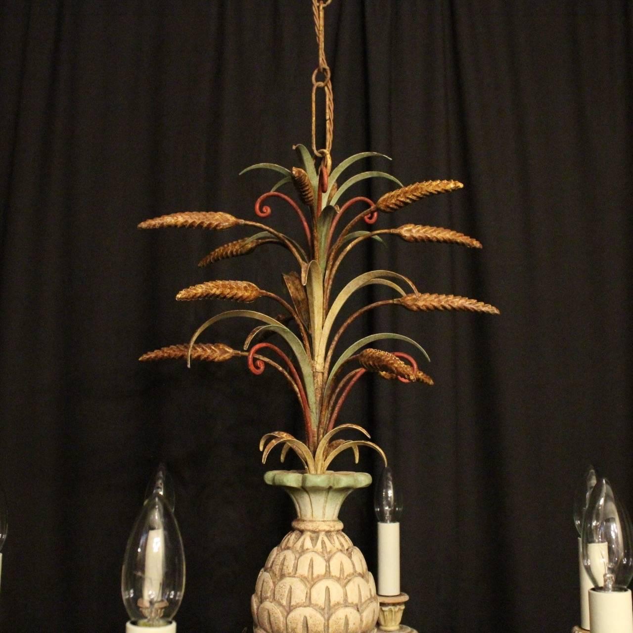Polychromed French Polychrome Pineapple Six-Light Chandelier
