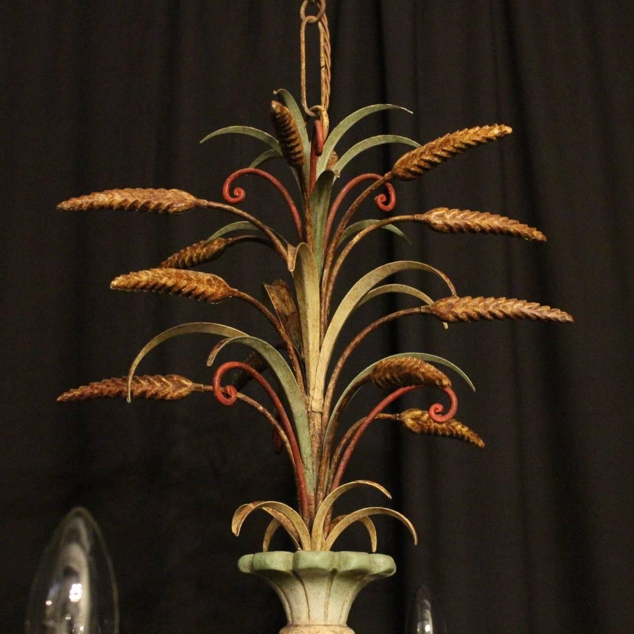 20th Century French Polychrome Pineapple Six-Light Chandelier