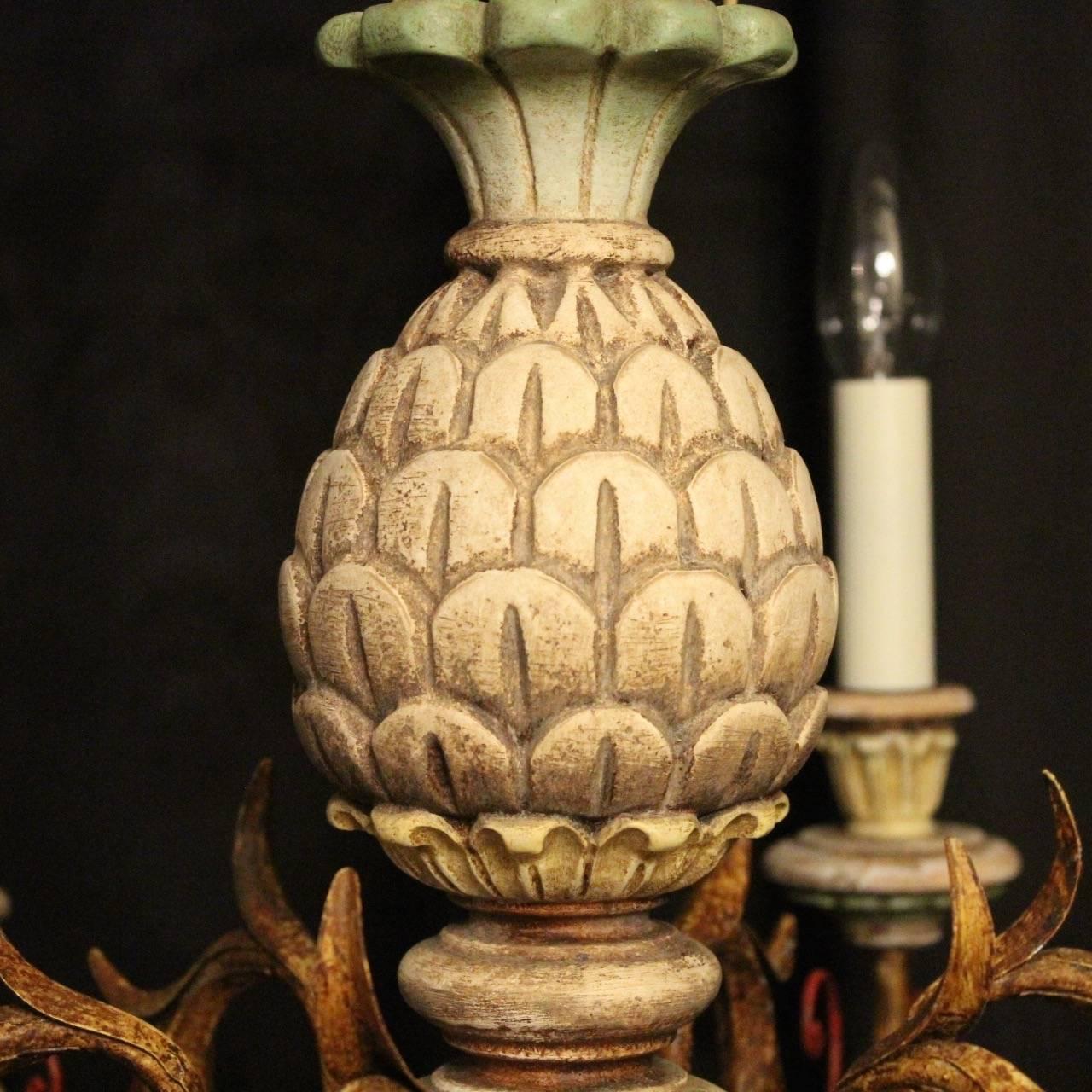 Baroque Revival French Polychrome Pineapple Six-Light Chandelier