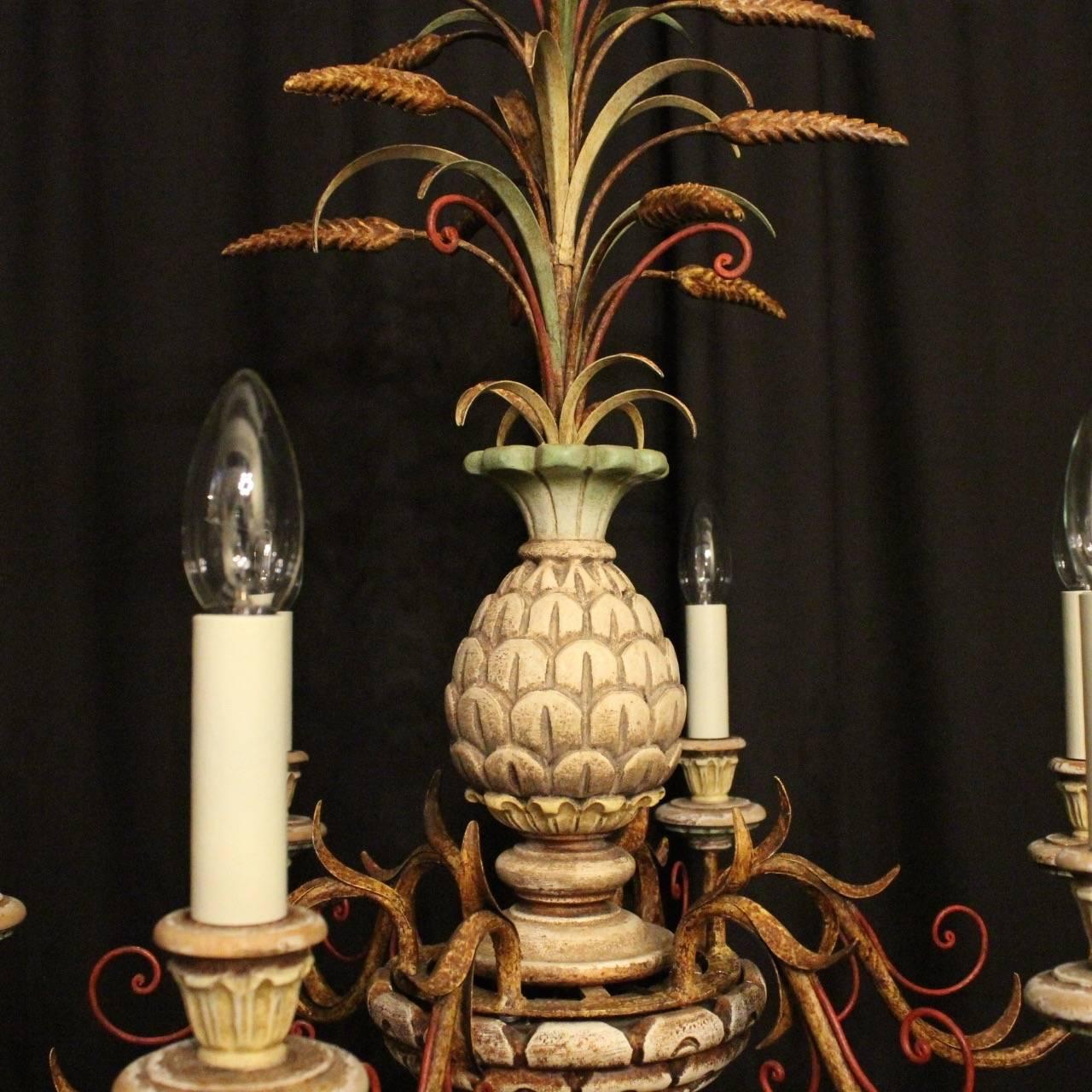 French Polychrome Pineapple Six-Light Chandelier 1