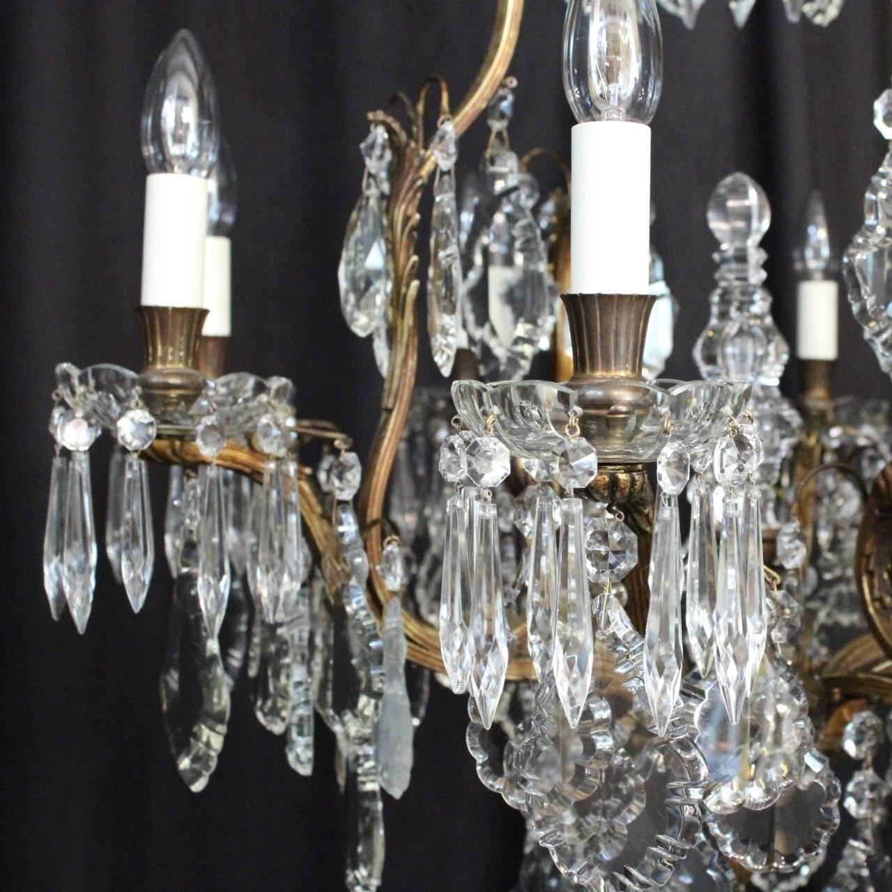 19th Century French Bronze and Crystal Nine-Light Chandelier