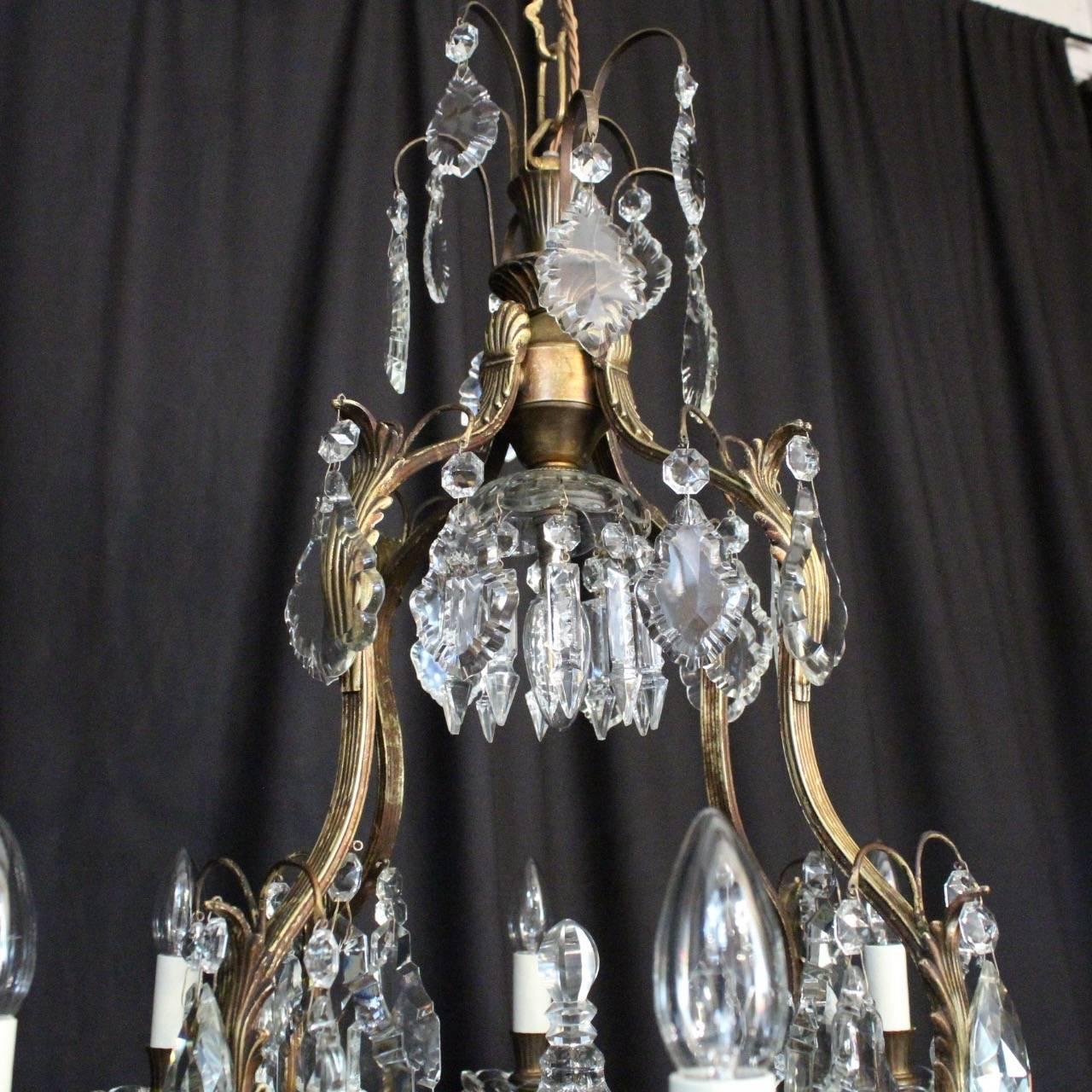 French Bronze and Crystal Nine-Light Chandelier In Excellent Condition In Chester, GB