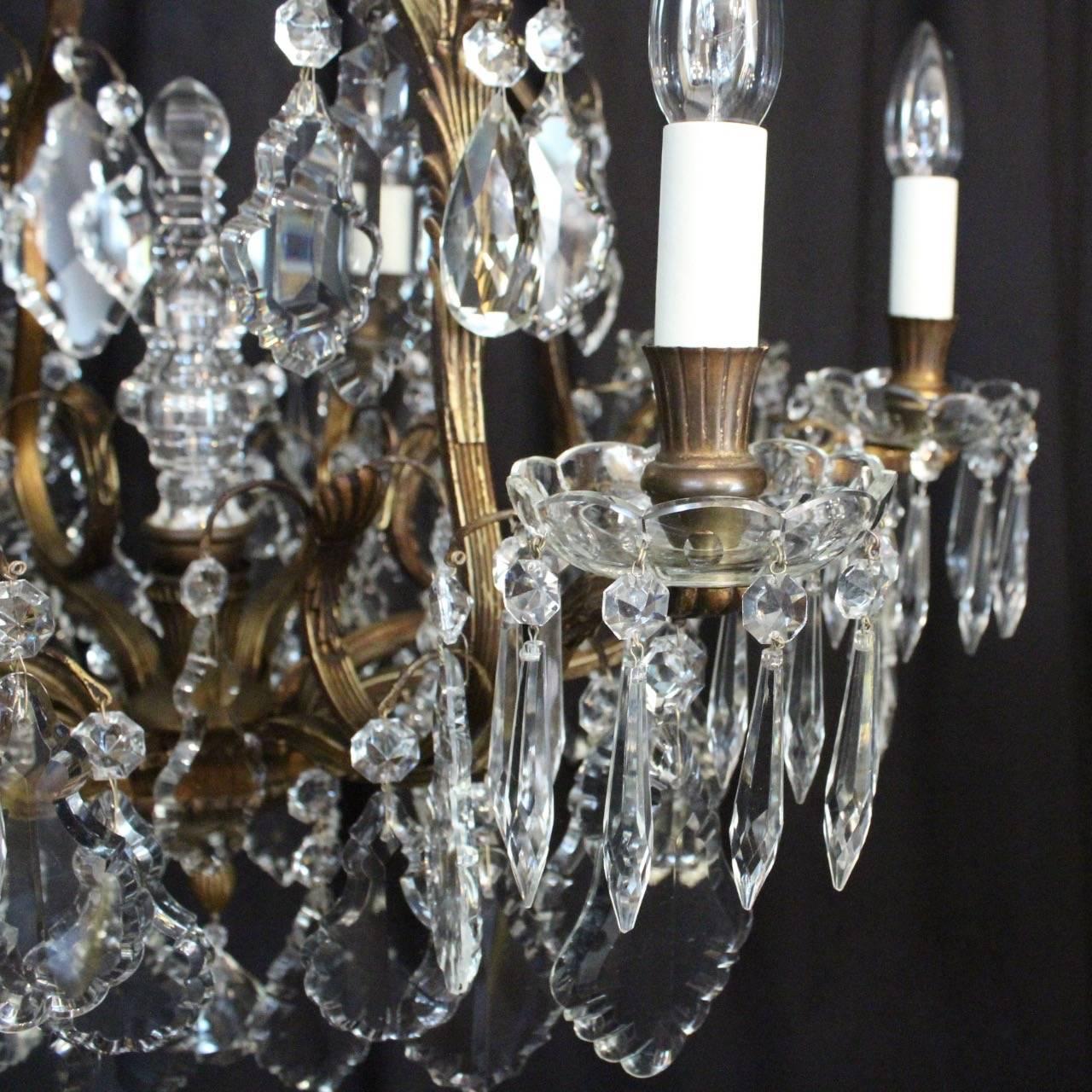 French Bronze and Crystal Nine-Light Chandelier 1