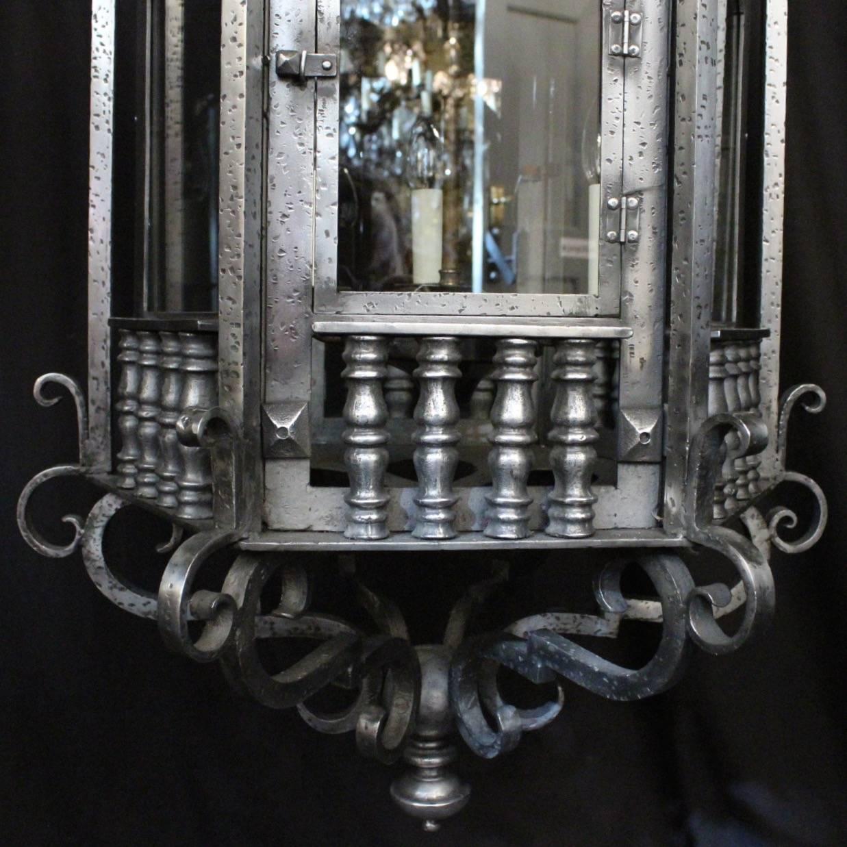 Polished English Triple Light Gothic Antique Lantern