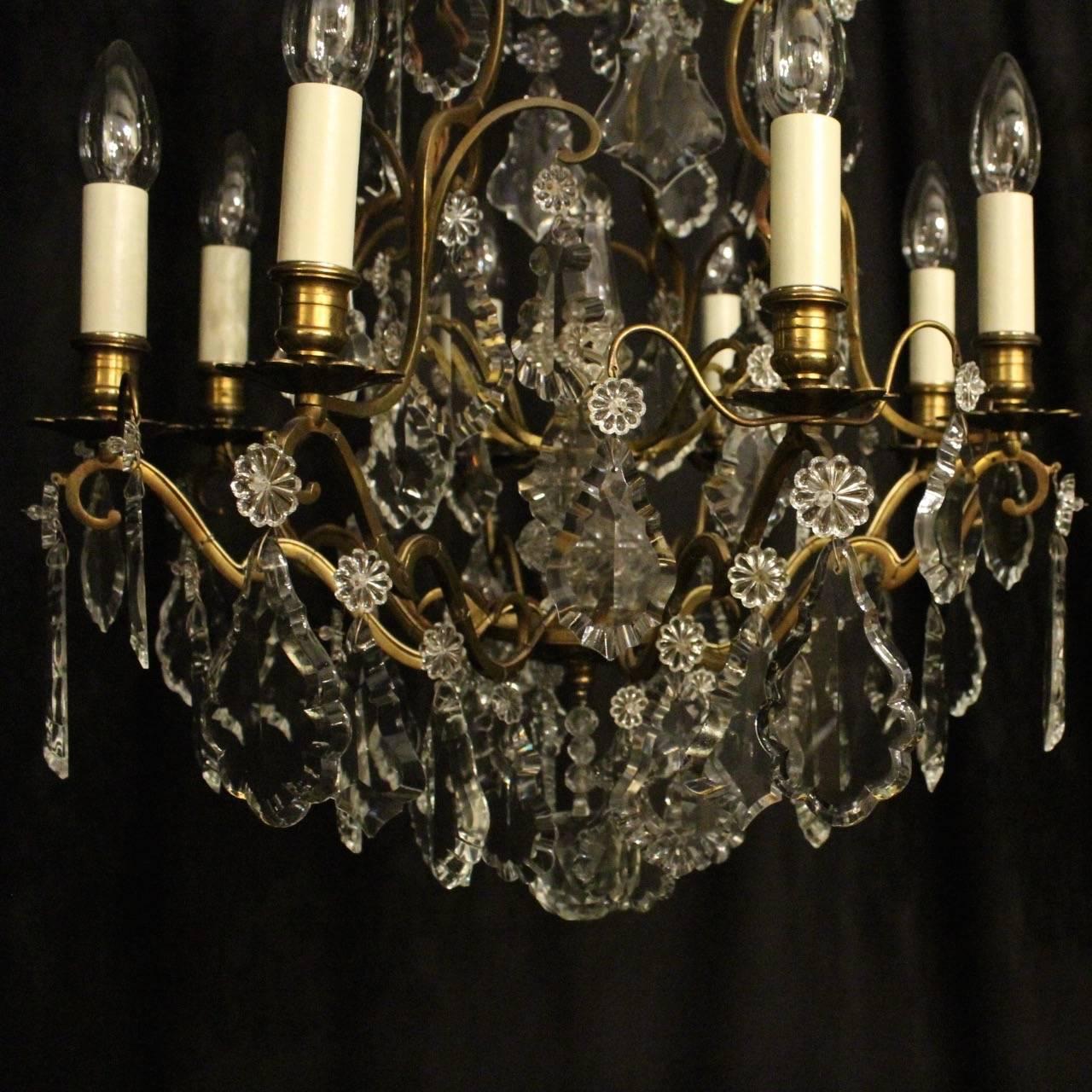 Crystal French Pair of Eight Light Antique Chandeliers