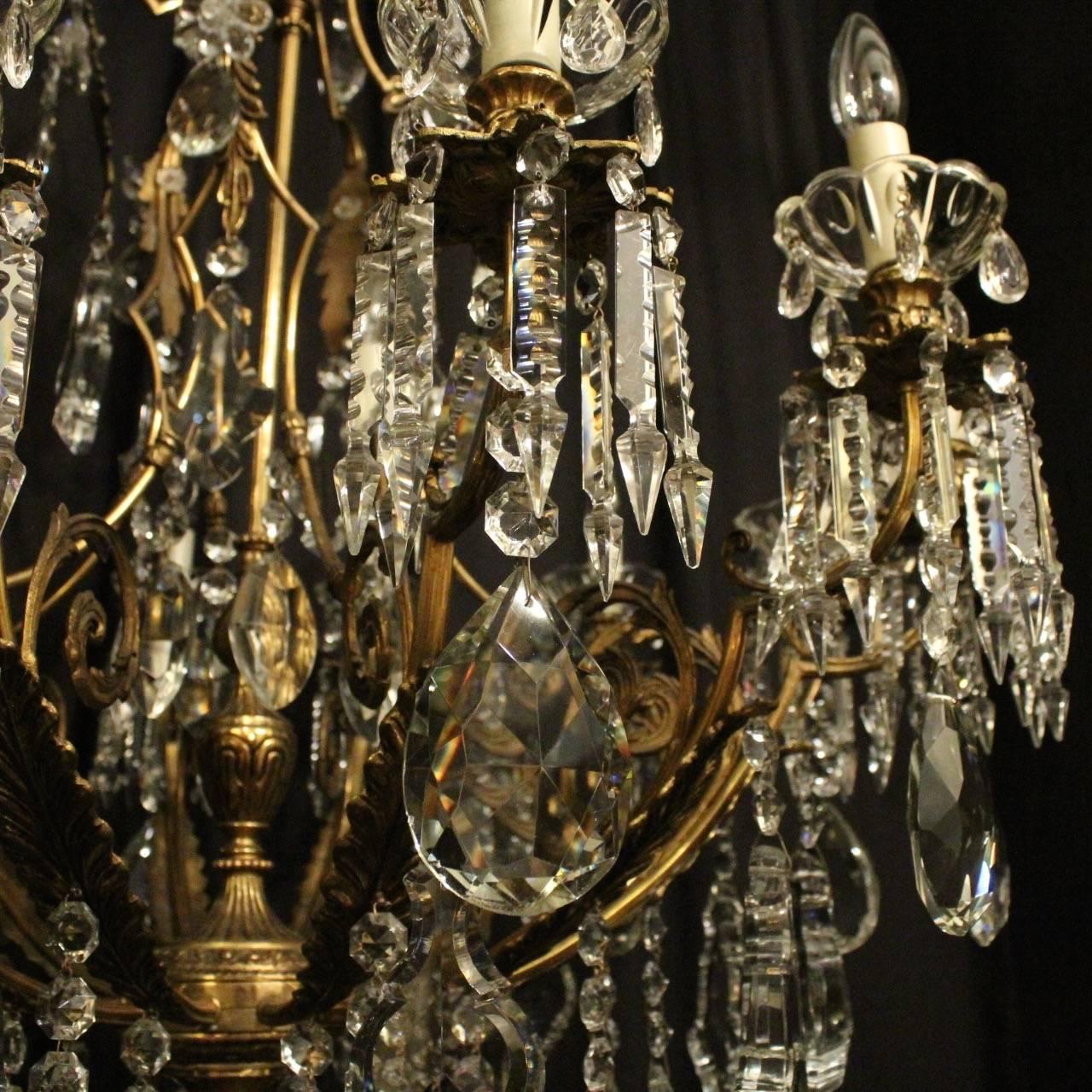 Gilt French Gilded Bronze and Crystal Twelve-Light Chandelier