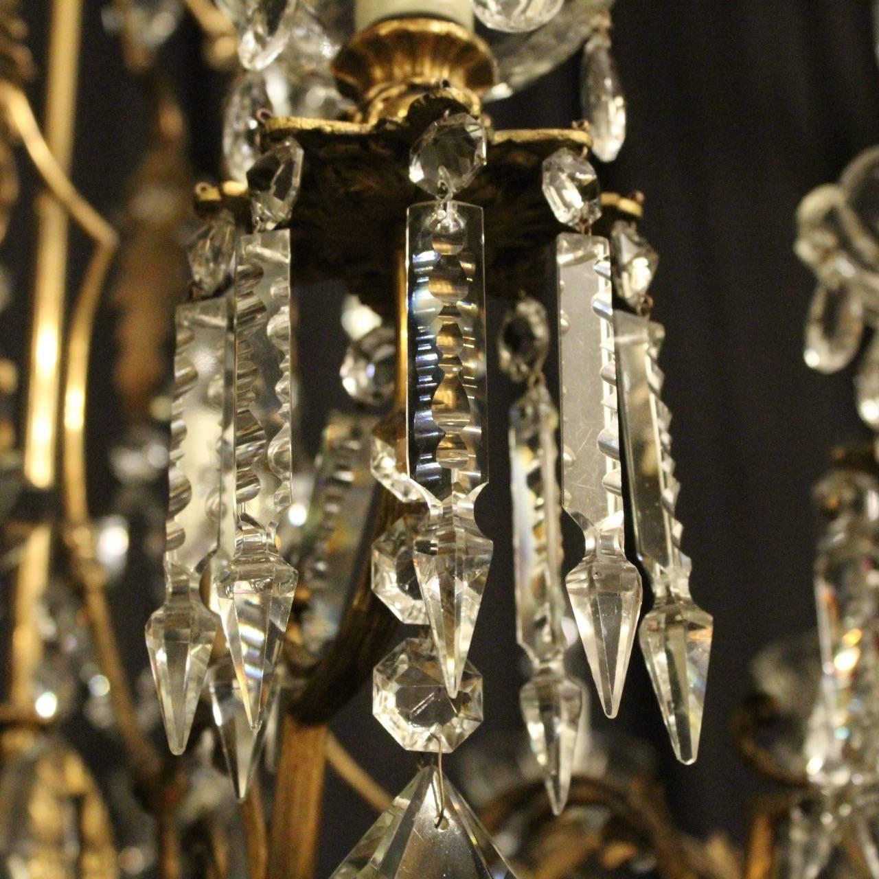 French Gilded Bronze and Crystal Twelve-Light Chandelier In Excellent Condition In Chester, GB