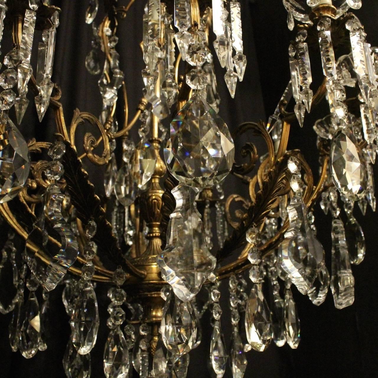 French Gilded Bronze and Crystal Twelve-Light Chandelier 1