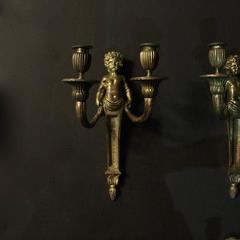 English Set of Four Gilded Bronze Cherub Antique Sconces