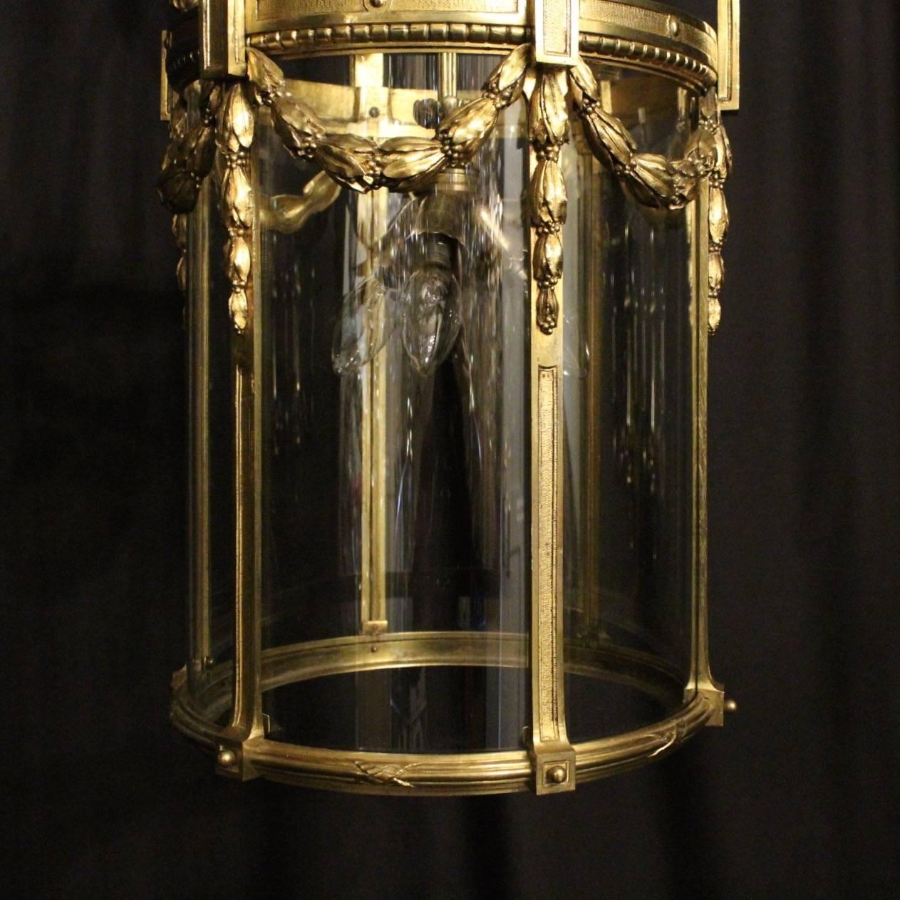 19th Century French Bronze Triple-Light Antique Lantern For Sale