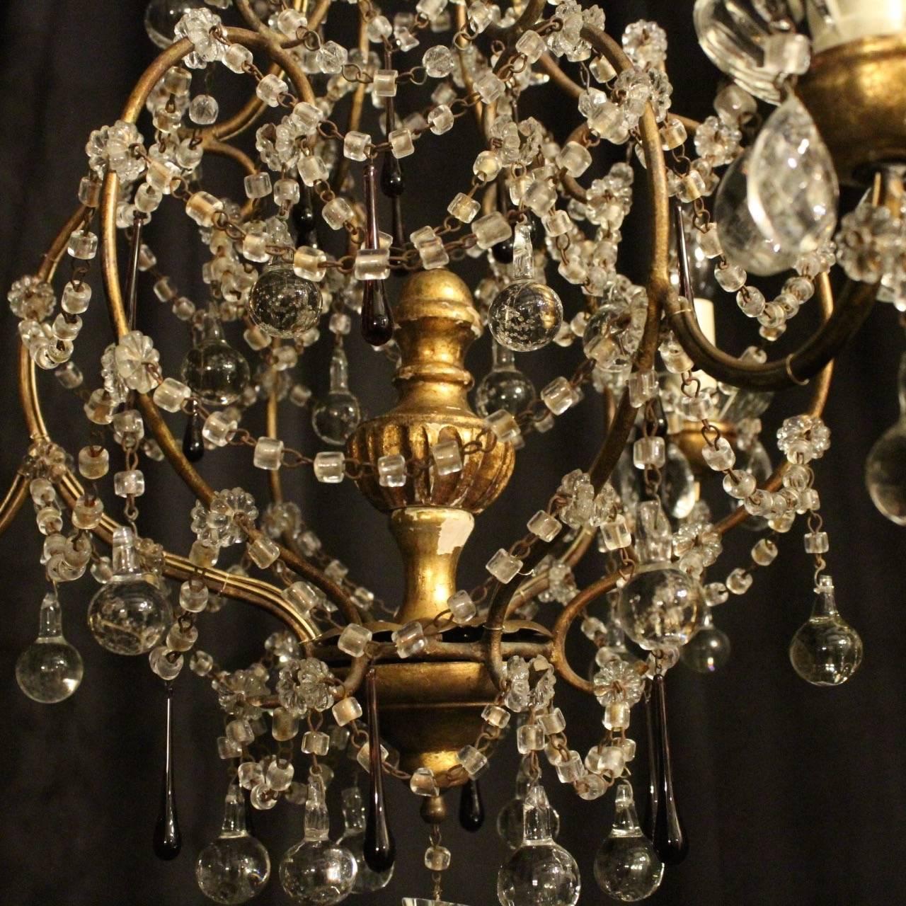 Gilt Italian Florentine Triple-Light Antique Chandelier For Sale