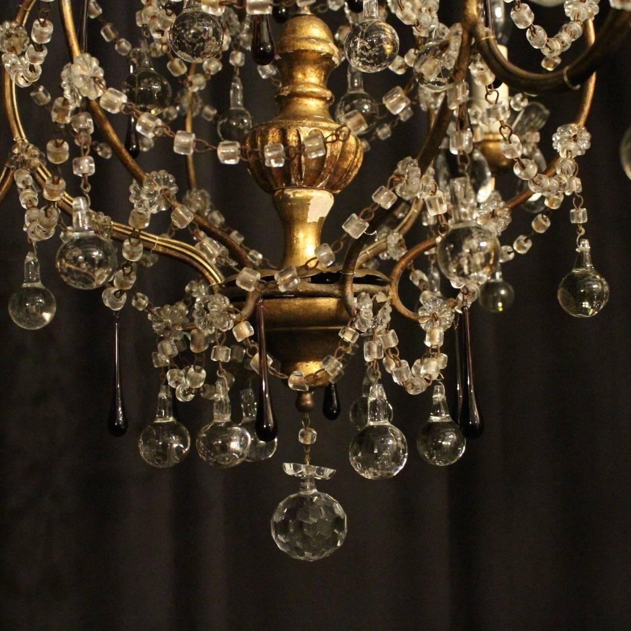 Giltwood Italian Florentine Triple-Light Antique Chandelier For Sale