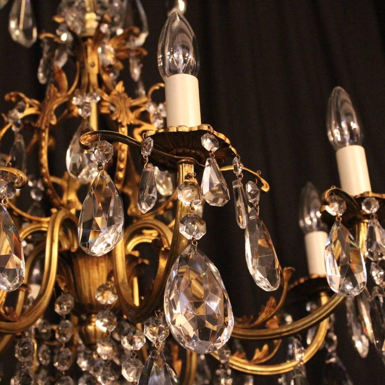 Brass Italian Gilded Eight-Light Cage Antique Chandelier
