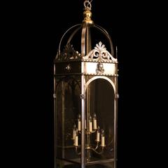 French Eight-Light Monumental Cherub Iron Lantern