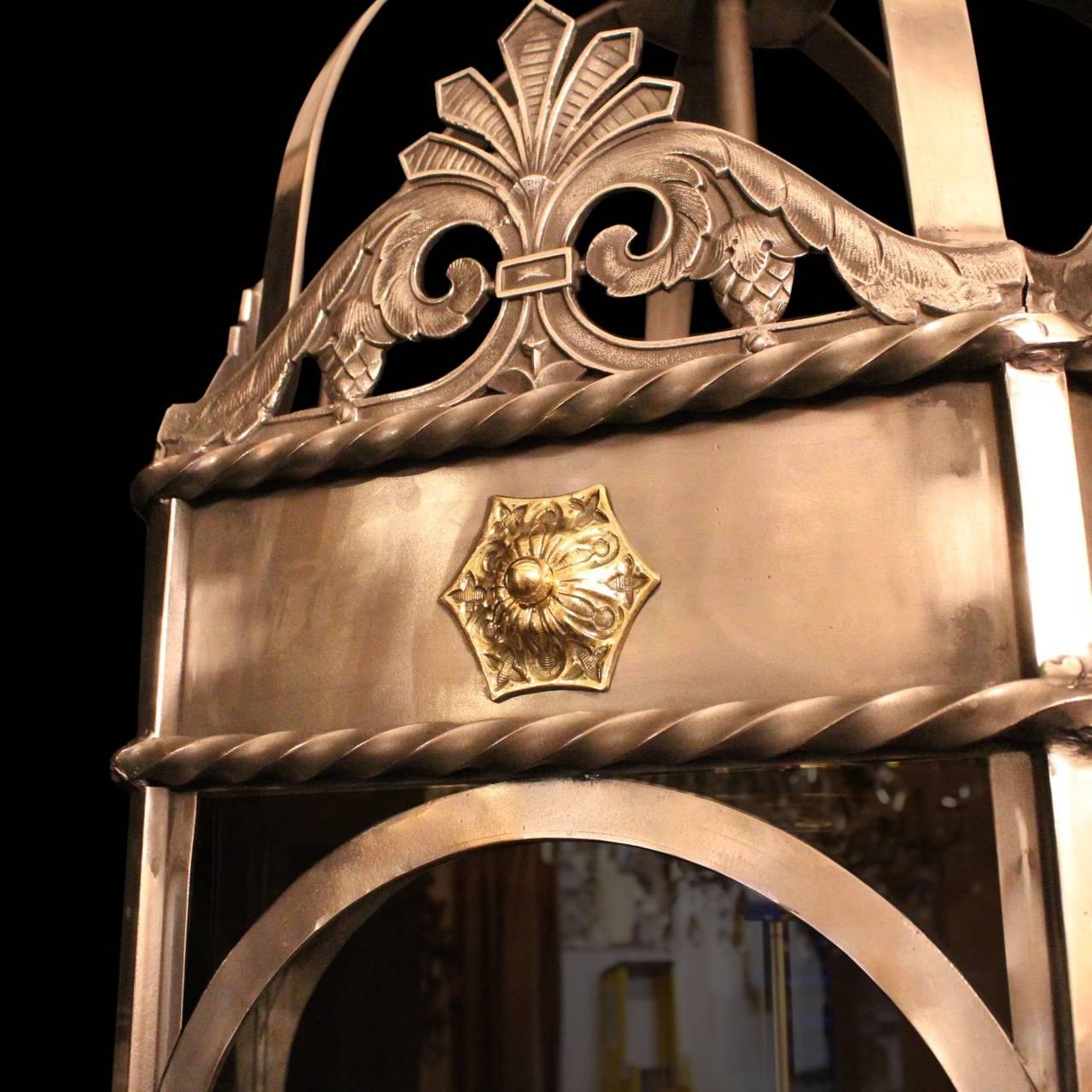 19th Century French Eight-Light Monumental Cherub Iron Hexagonal Lantern