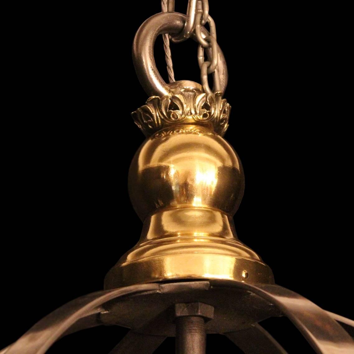 Wrought Iron French Eight-Light Monumental Cherub Iron Hexagonal Lantern